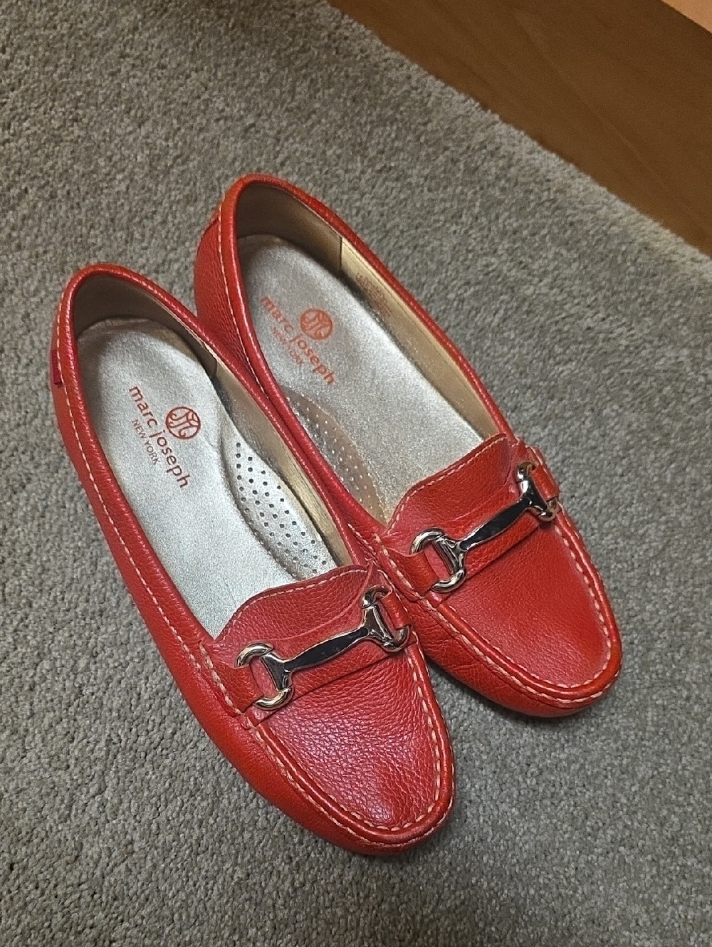 Marc Joseph Vibrant Orange-Red Leather Bit Loafers